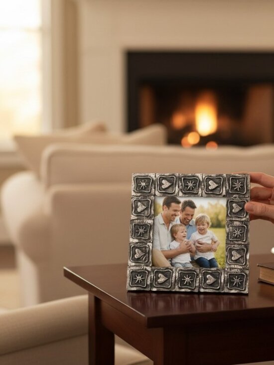 Vintage Other - 1990s Pewter Hearts and Stars Frame Geometric Celestial Embossed Vintage Decor